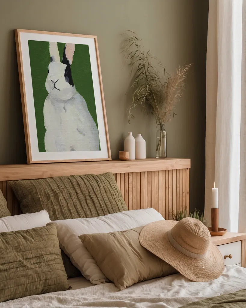 Sweet Bunny by Pamela Munger. shown as a paper print in a natural frame. Available as a archival giclee rolled canvas, fine art paper, or poster print. SKU 79319h.