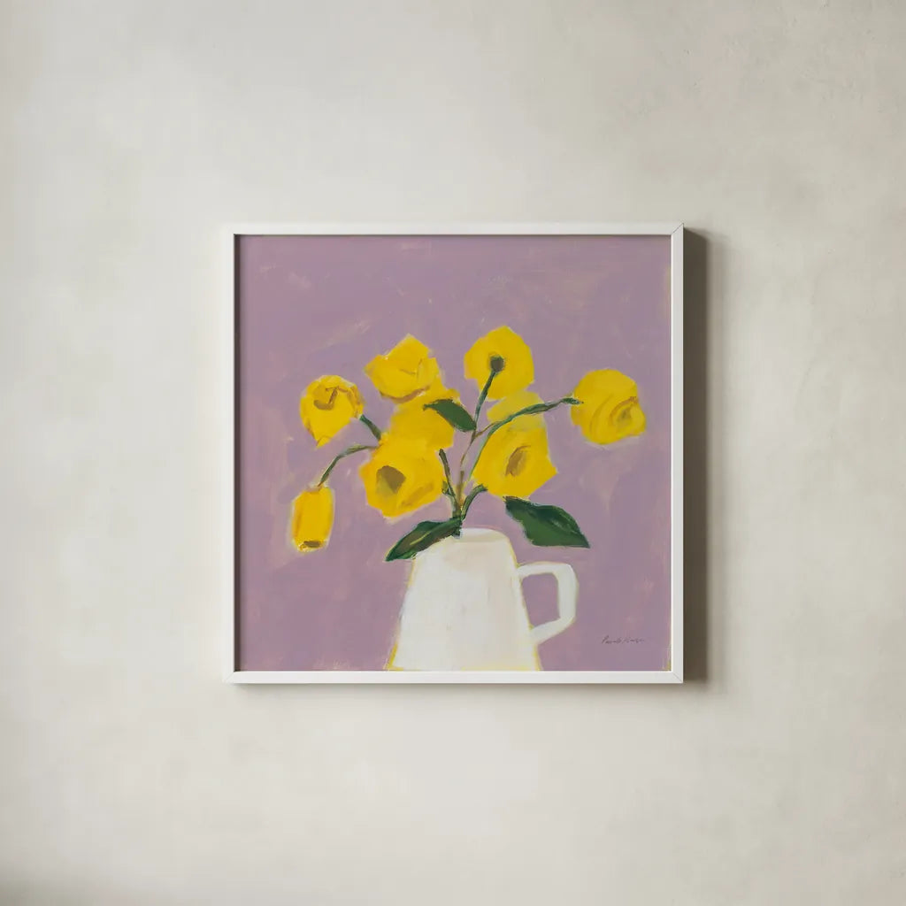 Sweet Yellow by Pamela Munger. Shown in a crisp white glass frame for a clean and minimalist style. Available as an archival giclee rolled canvas, fine art paper, or poster print. SKU 79316a.