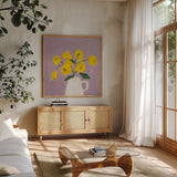 Sweet Yellow by Pamela Munger. Shown in a natural wood frame in a cozy modern living room. Available as an archival giclee rolled canvas, fine art paper, or poster print. SKU 79316a.