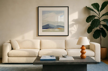 This Land II by Pamela Munger. Displayed in a glass frame with matte in a clean modern living room. Available as an archival giclee rolled canvas, fine art paper, or poster print. SKU 69769a.