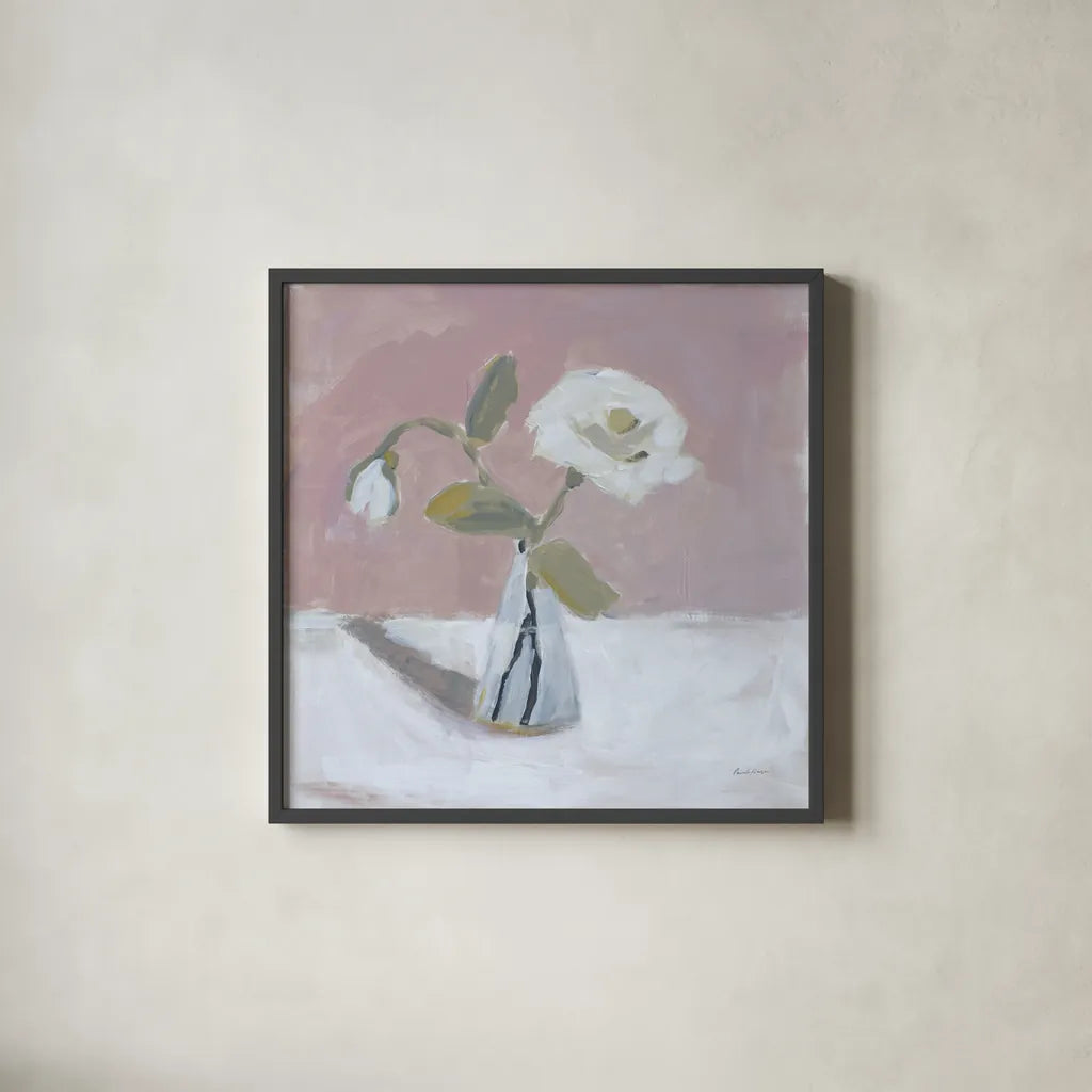 Two White by Pamela Munger. Shown in a sleek black glass frame for a contemporary gallery look. Available as an archival giclee rolled canvas, fine art paper, or poster print. SKU 95382a.