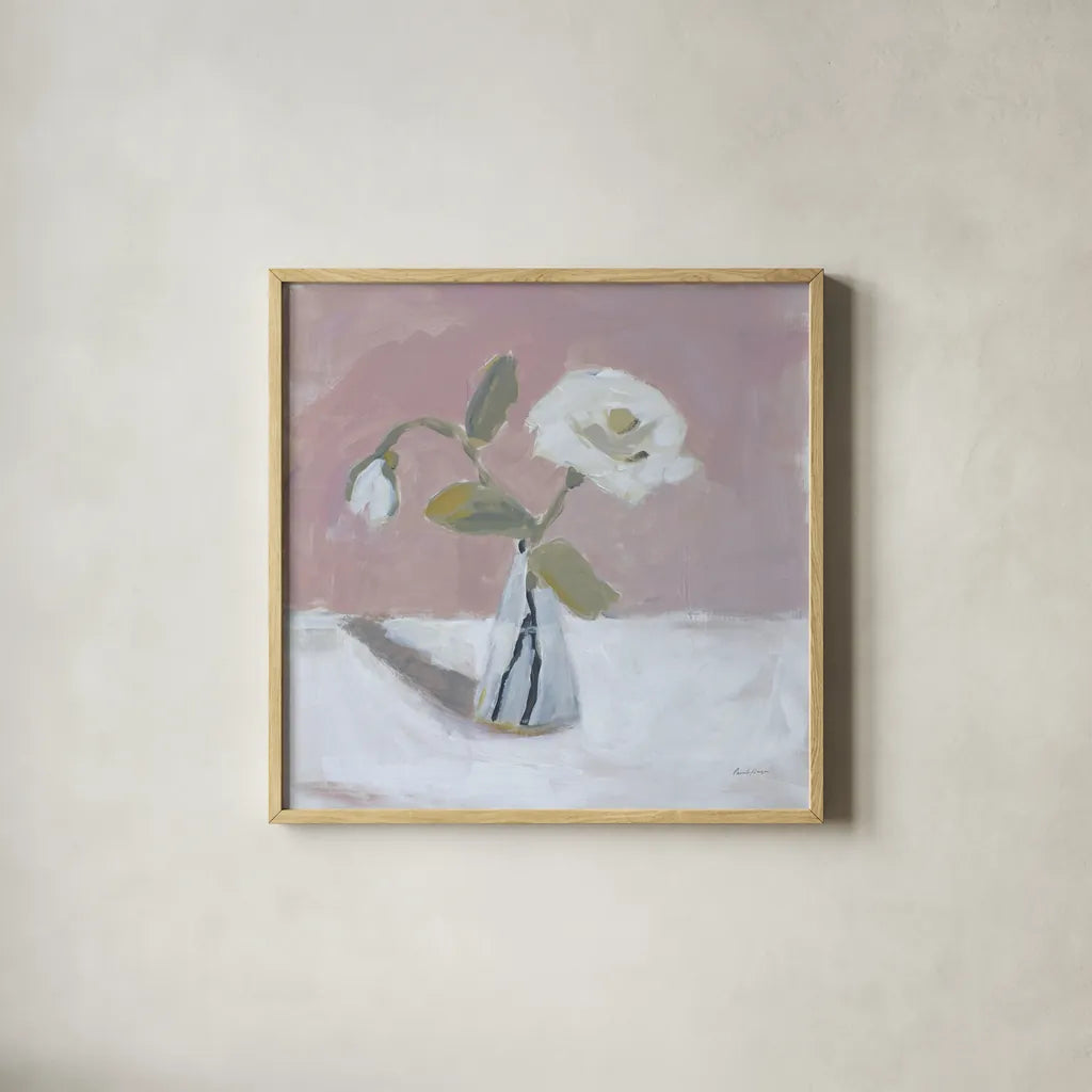 Two White by Pamela Munger. Shown in a natural wood glass frame for a timeless modern aesthetic. Available as an archival giclee rolled canvas, fine art paper, or poster print. SKU 95382a.