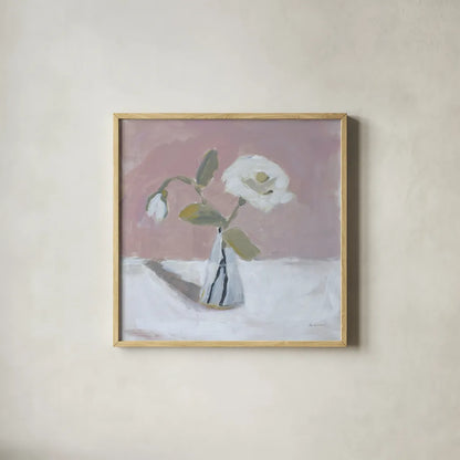 Two White by Pamela Munger. Shown in a natural wood glass frame for a timeless modern aesthetic. Available as an archival giclee rolled canvas, fine art paper, or poster print. SKU 95382a.