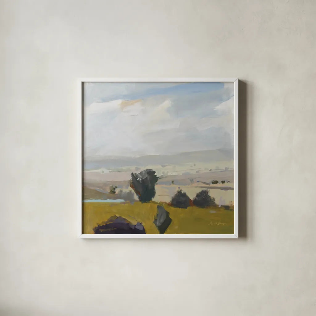 View of the Valley by Pamela Munger. Shown in a crisp white glass frame for a clean and minimalist style. Available as an archival giclee rolled canvas, fine art paper, or poster print. SKU 68959a.