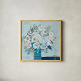 White Roses Light Crop by Pamela Munger. Shown in a natural wood glass frame for a timeless modern aesthetic. Available as an archival giclee rolled canvas, fine art paper, or poster print. SKU 75579a.
