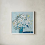 White Roses Light Crop by Pamela Munger. Shown in a crisp white glass frame for a clean and minimalist style. Available as an archival giclee rolled canvas, fine art paper, or poster print. SKU 75579a.