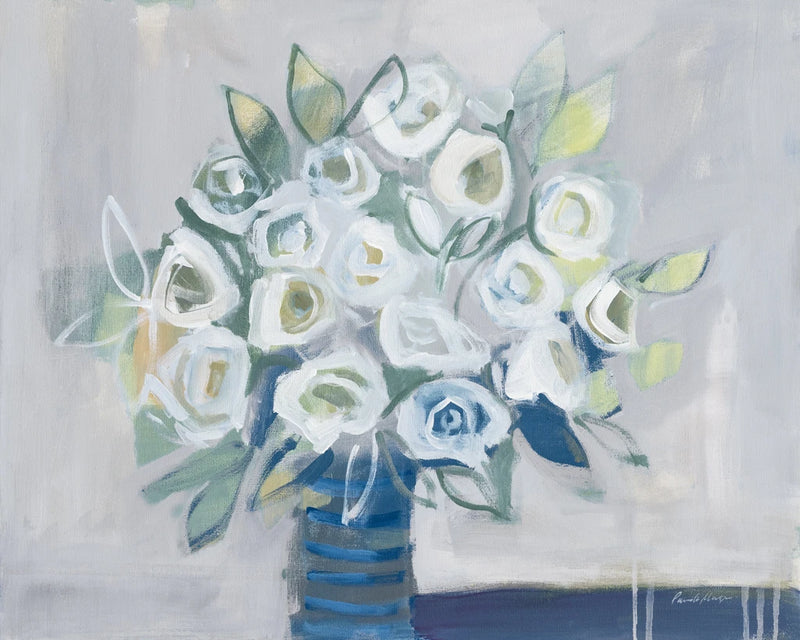 White Roses on Gray by Pamela Munger
