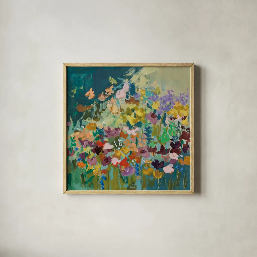 Wildflowers by Pamela Munger. Shown in a natural wood glass frame for a timeless modern aesthetic. Available as an archival giclee rolled canvas, fine art paper, or poster print. SKU 85511a.