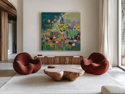 Wildflowers by Pamela Munger. Shown as extra-large giant wall art in a modern living room. Available as an archival giclee rolled canvas, fine art paper, or poster print. SKU 85511a.