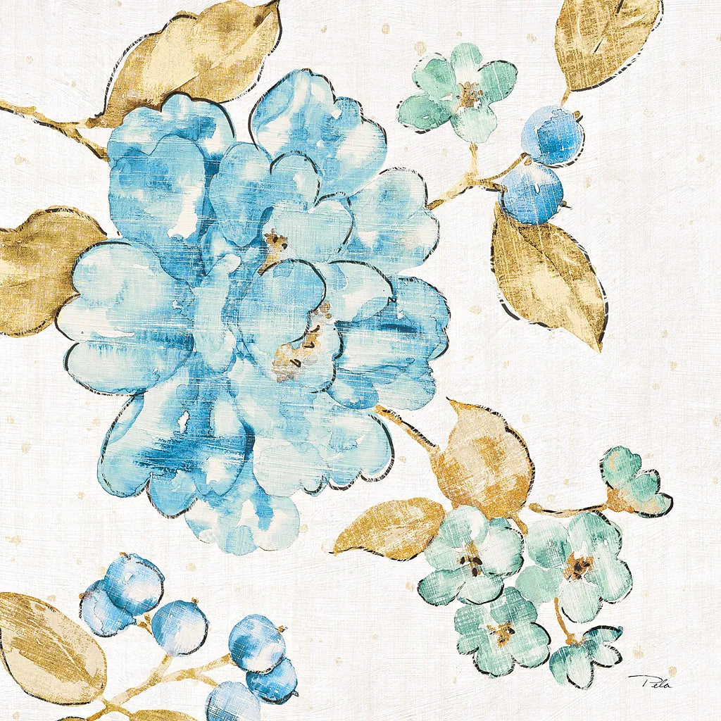 Blue Blossom II by Pela. SKU 29960a. Archival Giclee Fine art print for wall decor.