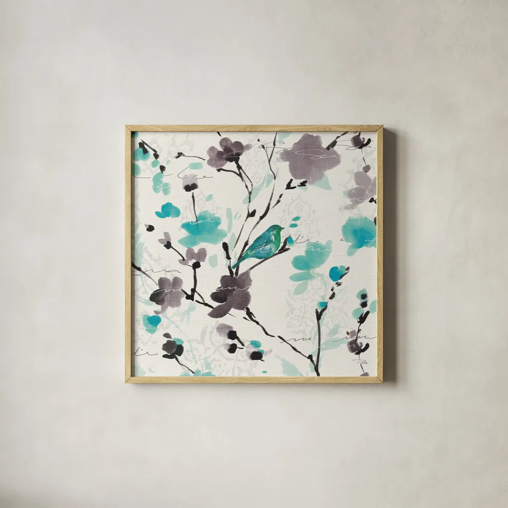 Flowing I Square by Pela. Shown in a natural wood glass frame for a timeless modern aesthetic. Available as an archival giclee rolled canvas, fine art paper, or poster print. SKU 11954a.
