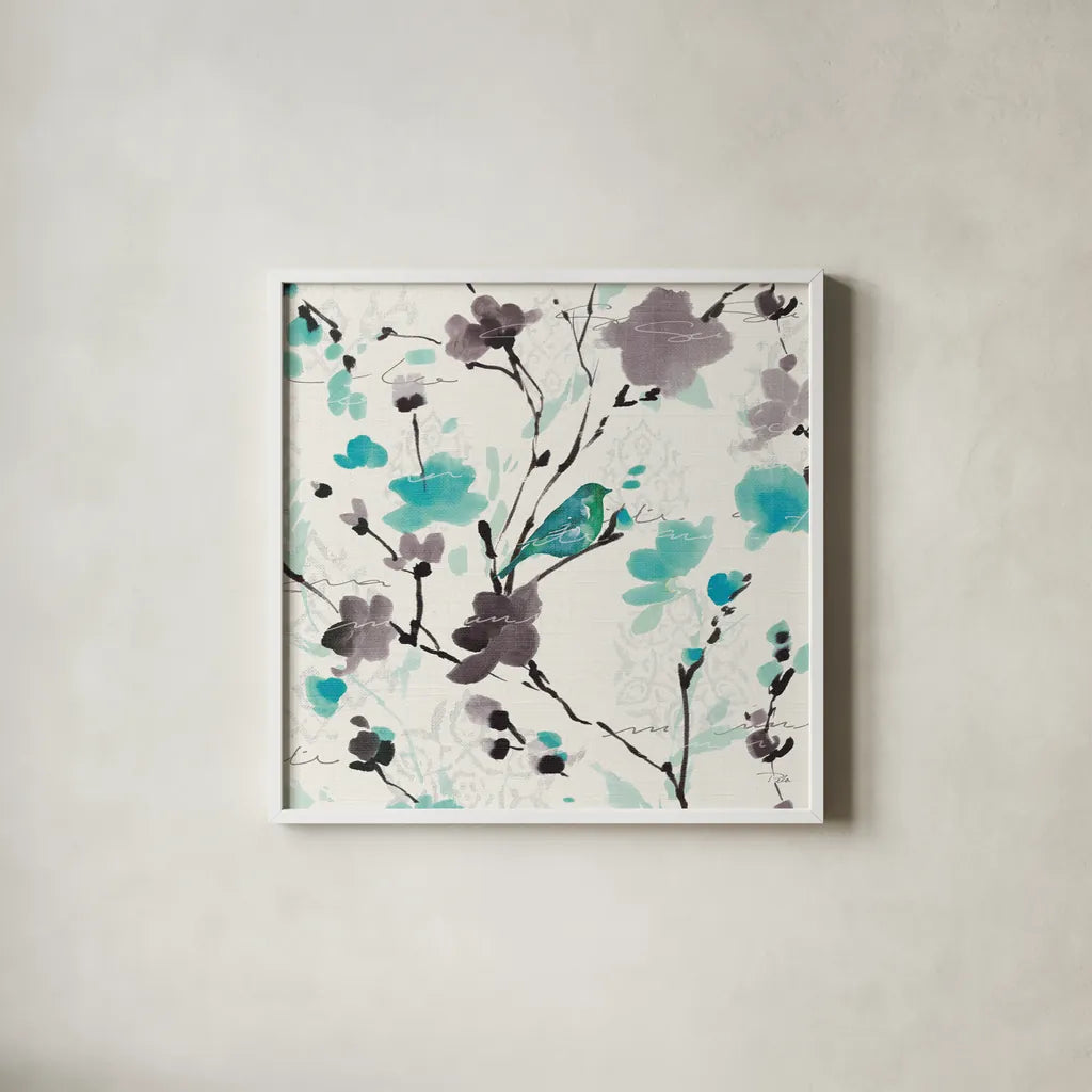 Flowing I Square by Pela. Shown in a crisp white glass frame for a clean and minimalist style. Available as an archival giclee rolled canvas, fine art paper, or poster print. SKU 11954a.