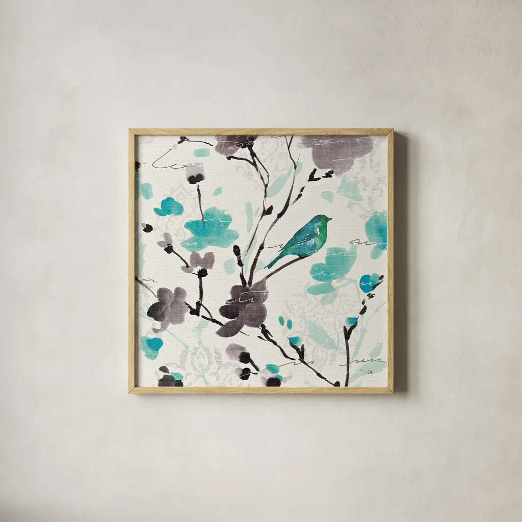 Flowing II by Pela. Shown in a natural wood glass frame for a timeless modern aesthetic. Available as an archival giclee rolled canvas, fine art paper, or poster print. SKU 11862a.