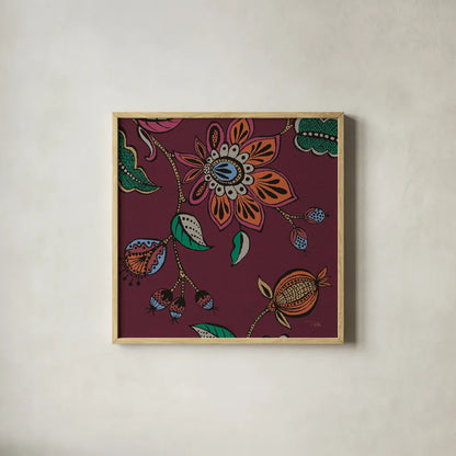 Garden Drawings II Wine by Pela. Shown in a natural wood glass frame for a timeless modern aesthetic. Available as an archival giclee rolled canvas, fine art paper, or poster print. SKU 65146a.