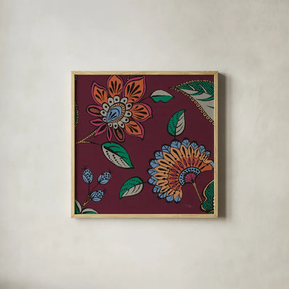 Garden Drawings III Wine by Pela. Shown in a natural wood glass frame for a timeless modern aesthetic. Available as an archival giclee rolled canvas, fine art paper, or poster print. SKU 65147a.