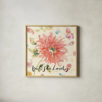 Happy Gypsy II Lovely by Pela. Shown in a natural wood glass frame for a timeless modern aesthetic. Available as an archival giclee rolled canvas, fine art paper, or poster print. SKU 49909a.