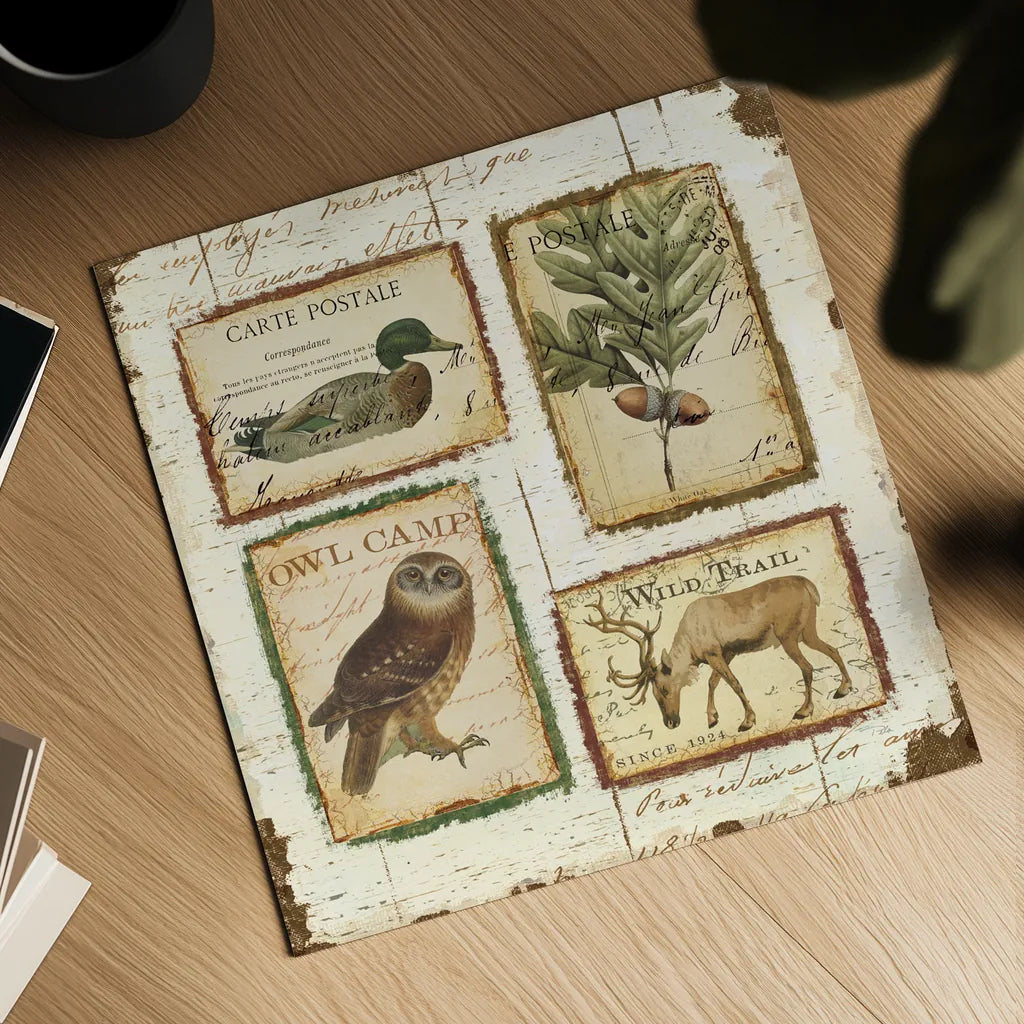 Lodge Memories I by Pela. Shown as a detailed flat fine art print, highlighting archival giclee quality. Available as an archival giclee rolled canvas, fine art paper, or poster print. SKU 13508a.