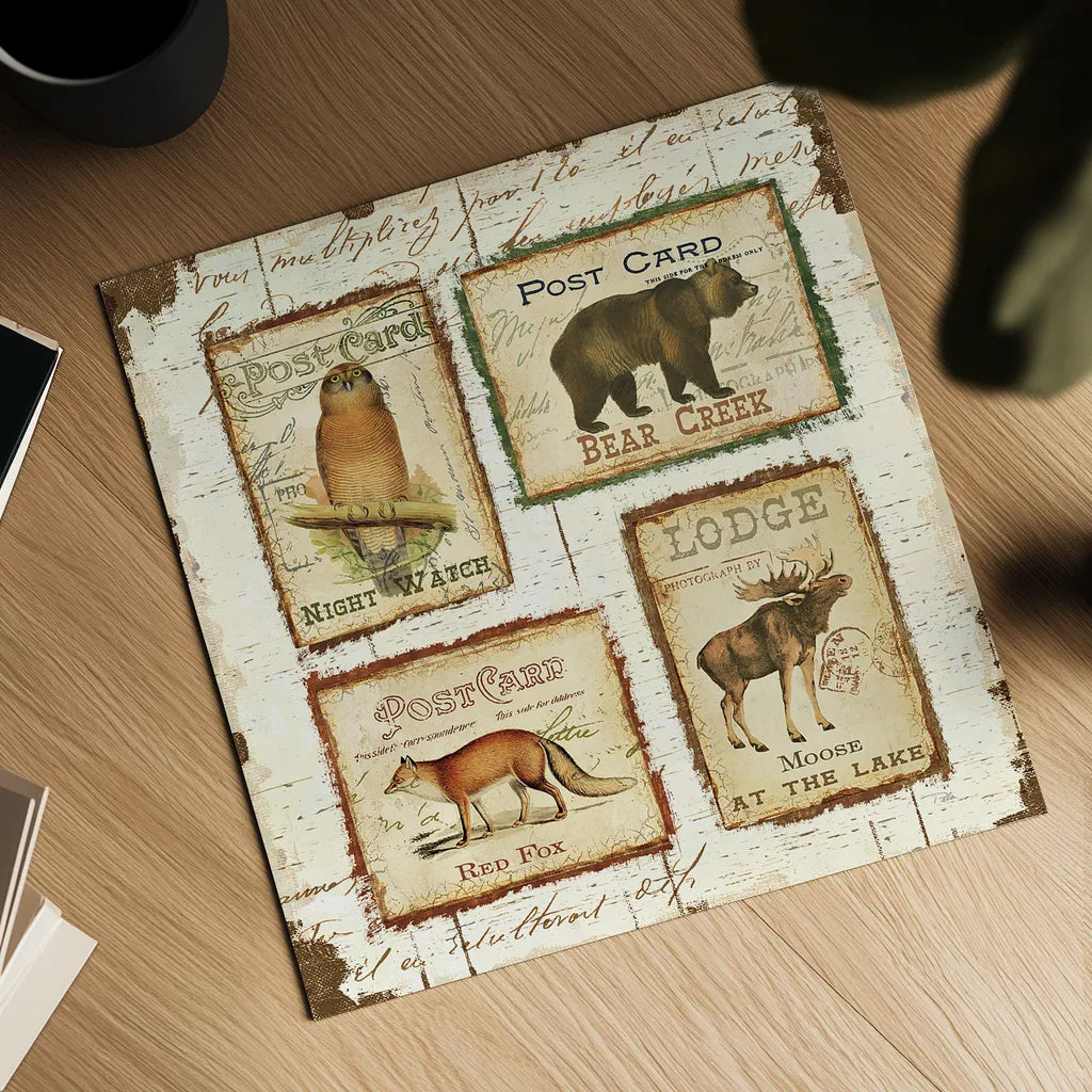 Lodge Memories II by Pela. Shown as a detailed flat fine art print, highlighting archival giclee quality. Available as an archival giclee rolled canvas, fine art paper, or poster print. SKU 13509a.