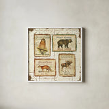 Lodge Memories II by Pela. Shown in a crisp white glass frame for a clean and minimalist style. Available as an archival giclee rolled canvas, fine art paper, or poster print. SKU 13509a.