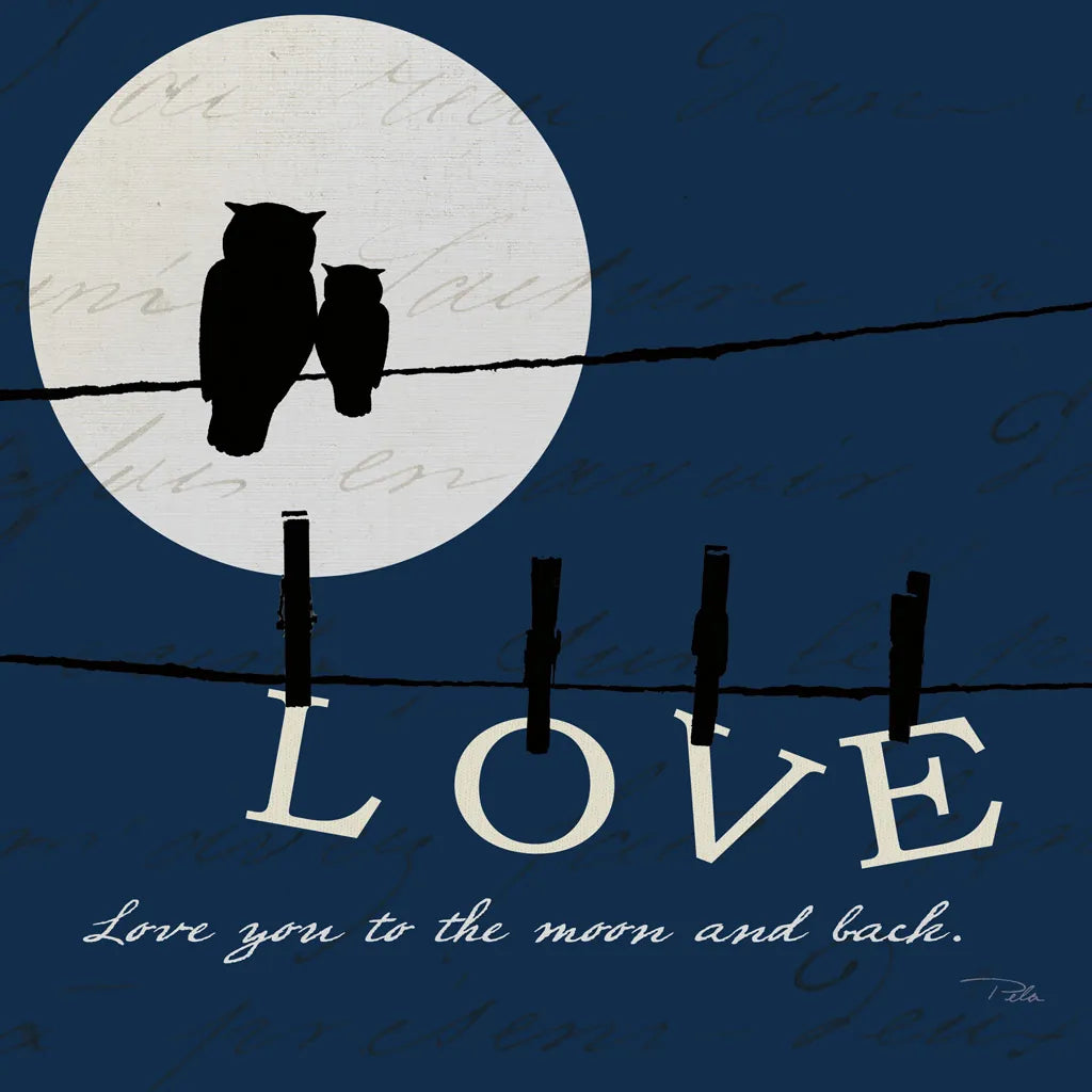 Moon Love I Indigo by Pela. SKU 49854a. Archival Giclee Fine art print for wall decor.