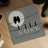 Moon Lovers I by Pela. Shown as a detailed flat fine art print, highlighting archival giclee quality. Available as an archival giclee rolled canvas, fine art paper, or poster print. SKU 12117a.