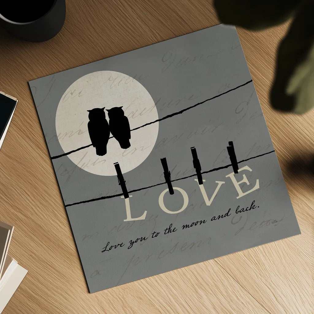 Moon Lovers I by Pela. Shown as a detailed flat fine art print, highlighting archival giclee quality. Available as an archival giclee rolled canvas, fine art paper, or poster print. SKU 12117a.