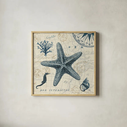 Ocean Life V no Border by Pela. Shown in a natural wood glass frame for a timeless modern aesthetic. Available as an archival giclee rolled canvas, fine art paper, or poster print. SKU 14884a.