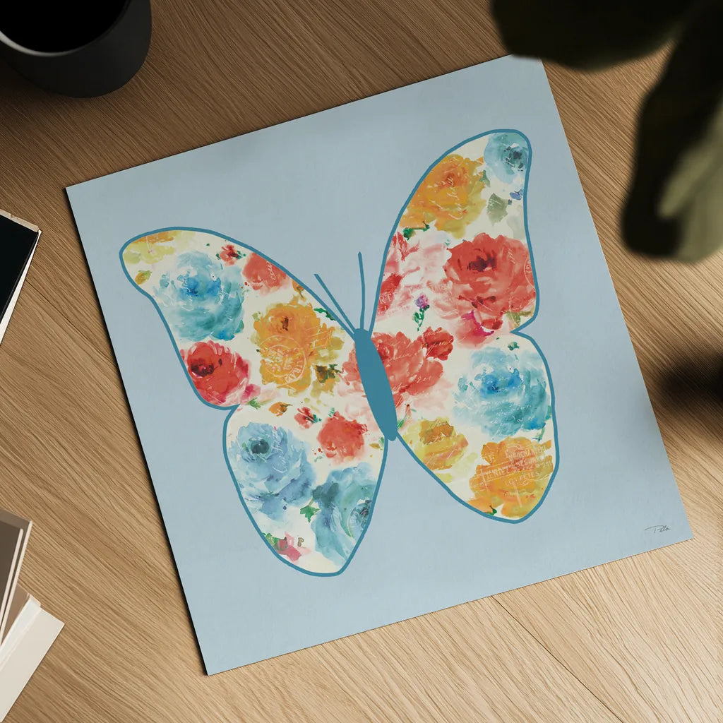 Rose Sorbet VI Blue by Pela. Shown as a detailed flat fine art print, highlighting archival giclee quality. Available as an archival giclee rolled canvas, fine art paper, or poster print. SKU 71524a.