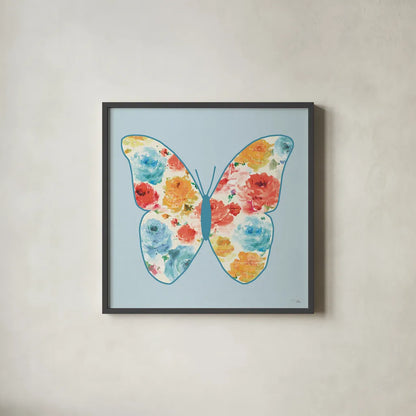 Rose Sorbet VI Blue by Pela. Shown in a sleek black glass frame for a contemporary gallery look. Available as an archival giclee rolled canvas, fine art paper, or poster print. SKU 71524a.