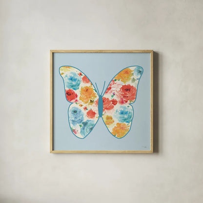 Rose Sorbet VI Blue by Pela. Shown in a natural wood glass frame for a timeless modern aesthetic. Available as an archival giclee rolled canvas, fine art paper, or poster print. SKU 71524a.