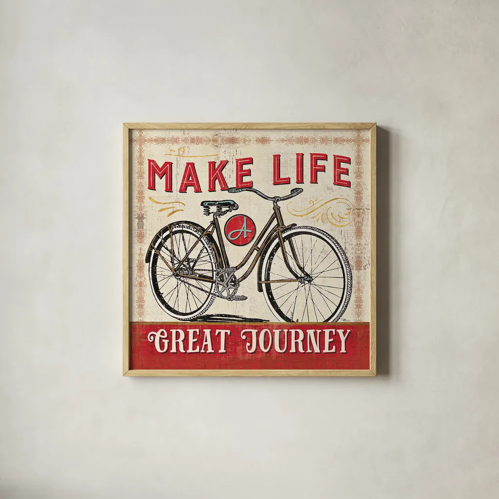 A Great Journey IV by Pela Studio. Shown in a natural wood glass frame for a timeless modern aesthetic. Available as an archival giclee rolled canvas, fine art paper, or poster print. SKU 20643a.