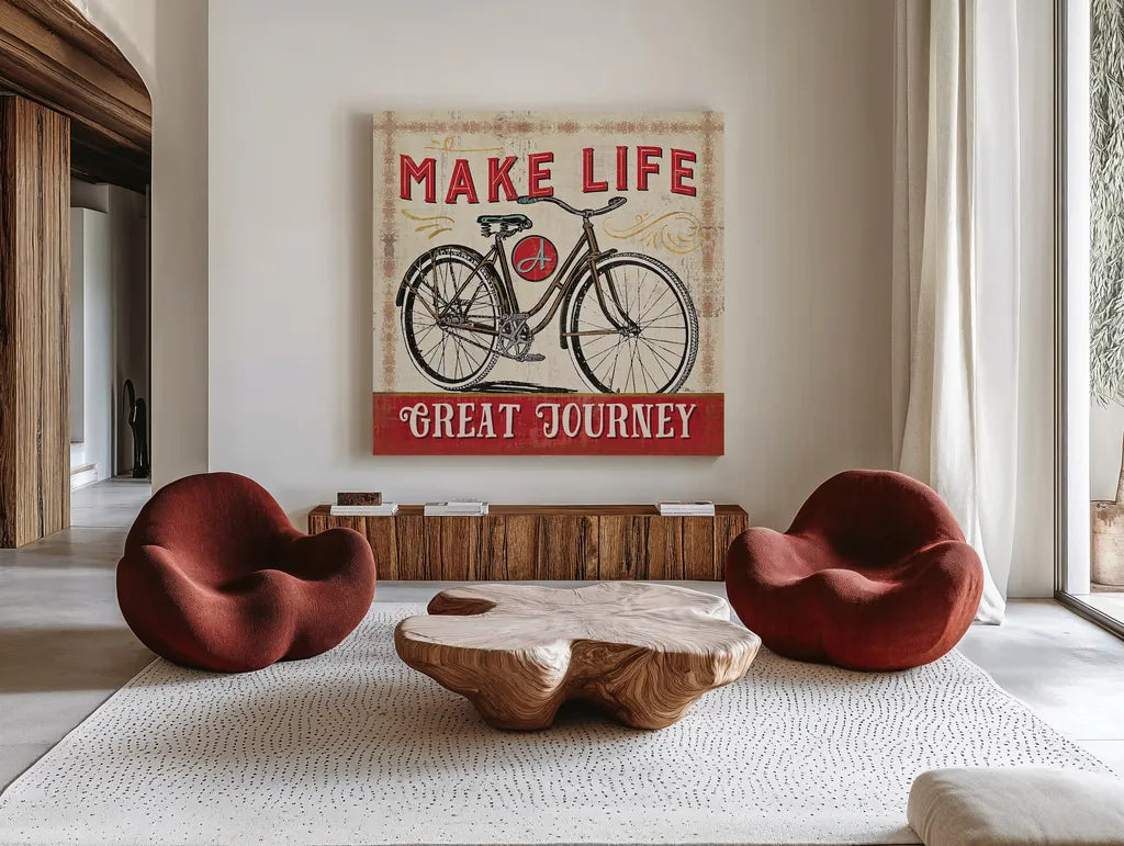 A Great Journey IV by Pela Studio. Shown as extra-large giant wall art in a modern living room. Available as an archival giclee rolled canvas, fine art paper, or poster print. SKU 20643a.