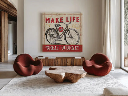 A Great Journey IV by Pela Studio. Shown as extra-large giant wall art in a modern living room. Available as an archival giclee rolled canvas, fine art paper, or poster print. SKU 20643a.