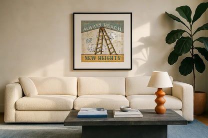 A Great Journey IX by Pela Studio. Displayed in a glass frame with matte in a clean modern living room. Available as an archival giclee rolled canvas, fine art paper, or poster print. SKU 20648a.