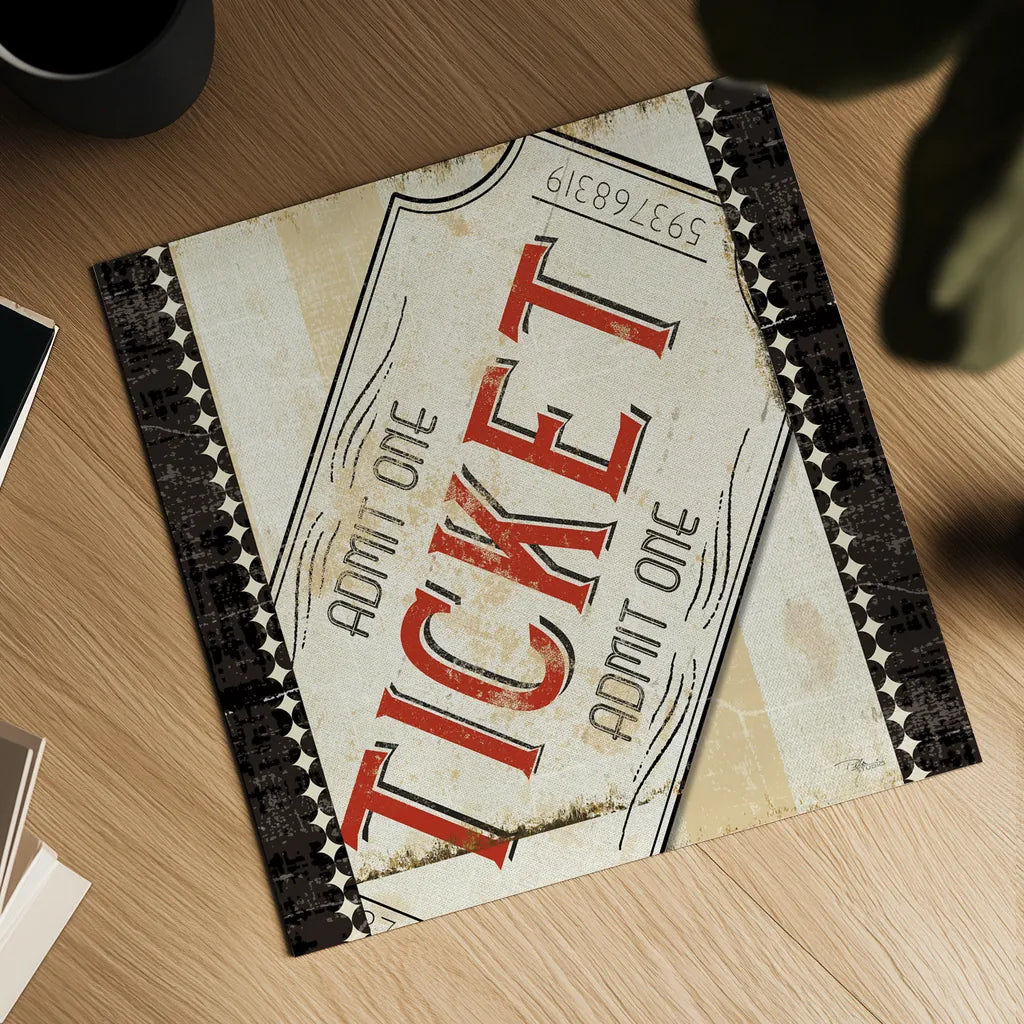 Admit One Border 8x8 by Pela Studio. Shown as a detailed flat fine art print, highlighting archival giclee quality. Available as an archival giclee rolled canvas, fine art paper, or poster print. SKU 11216a.