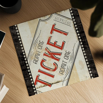 Admit One Border 8x8 by Pela Studio. Shown as a detailed flat fine art print, highlighting archival giclee quality. Available as an archival giclee rolled canvas, fine art paper, or poster print. SKU 11216a.