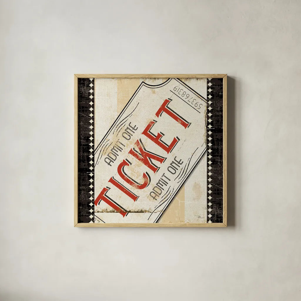 Admit One Border 8x8 by Pela Studio. Shown in a natural wood glass frame for a timeless modern aesthetic. Available as an archival giclee rolled canvas, fine art paper, or poster print. SKU 11216a.