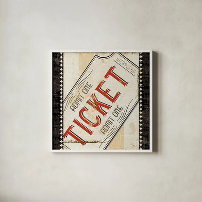 Admit One Border 8x8 by Pela Studio. Shown in a crisp white glass frame for a clean and minimalist style. Available as an archival giclee rolled canvas, fine art paper, or poster print. SKU 11216a.