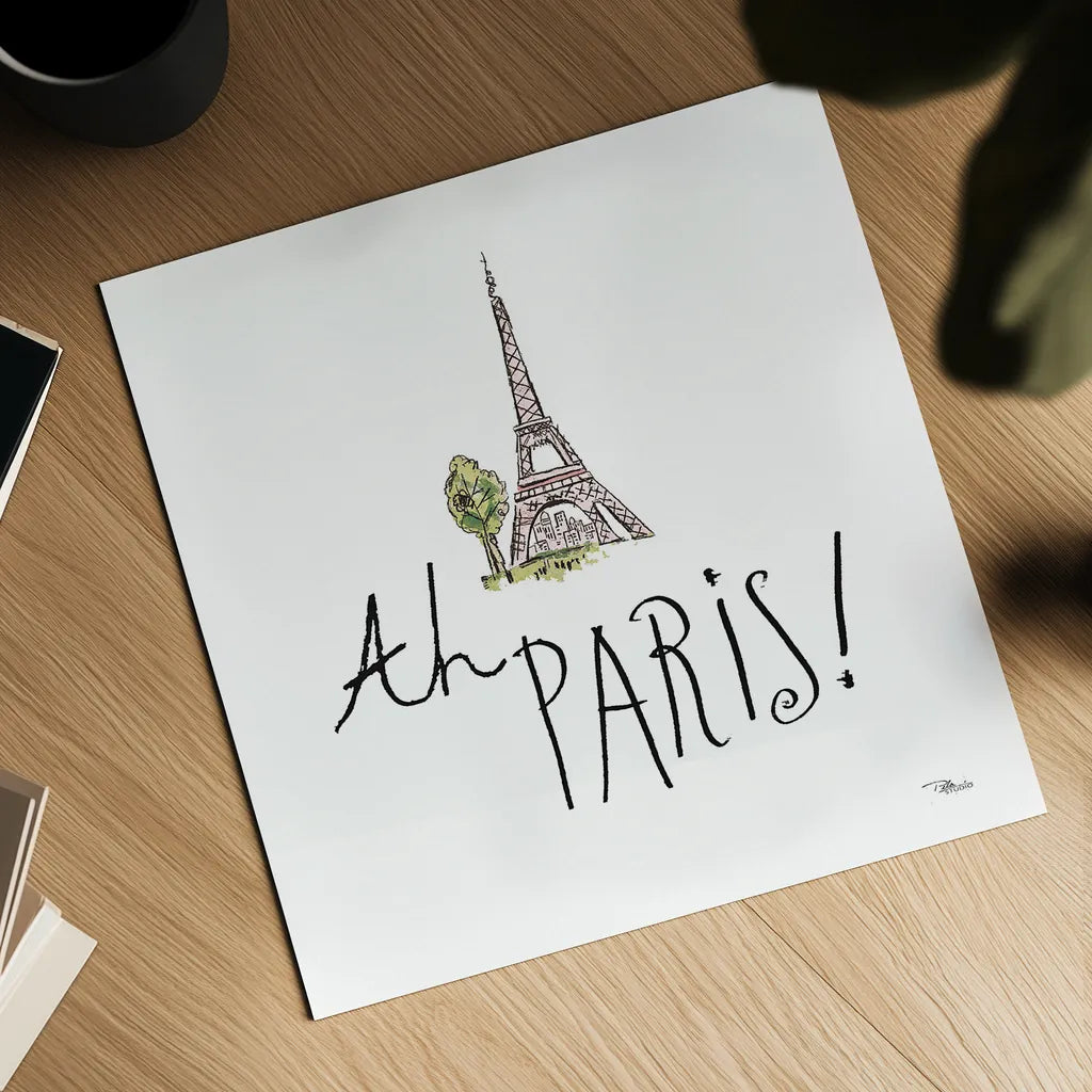 Ah Paris I on White by Pela Studio. Shown as a detailed flat fine art print, highlighting archival giclee quality. Available as an archival giclee rolled canvas, fine art paper, or poster print. SKU 26192a.