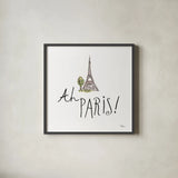 Ah Paris I on White by Pela Studio. Shown in a sleek black glass frame for a contemporary gallery look. Available as an archival giclee rolled canvas, fine art paper, or poster print. SKU 26192a.