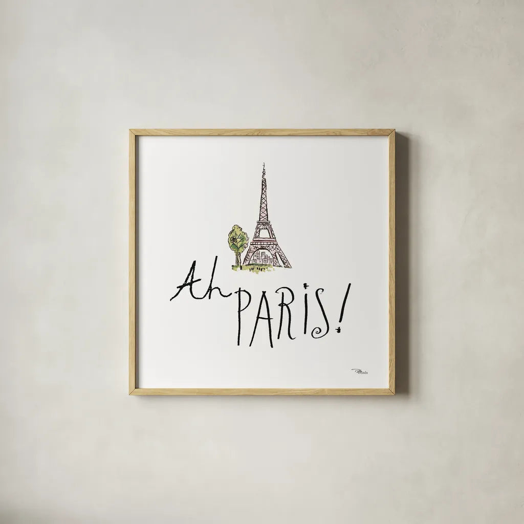 Ah Paris I on White by Pela Studio. Shown in a natural wood glass frame for a timeless modern aesthetic. Available as an archival giclee rolled canvas, fine art paper, or poster print. SKU 26192a.