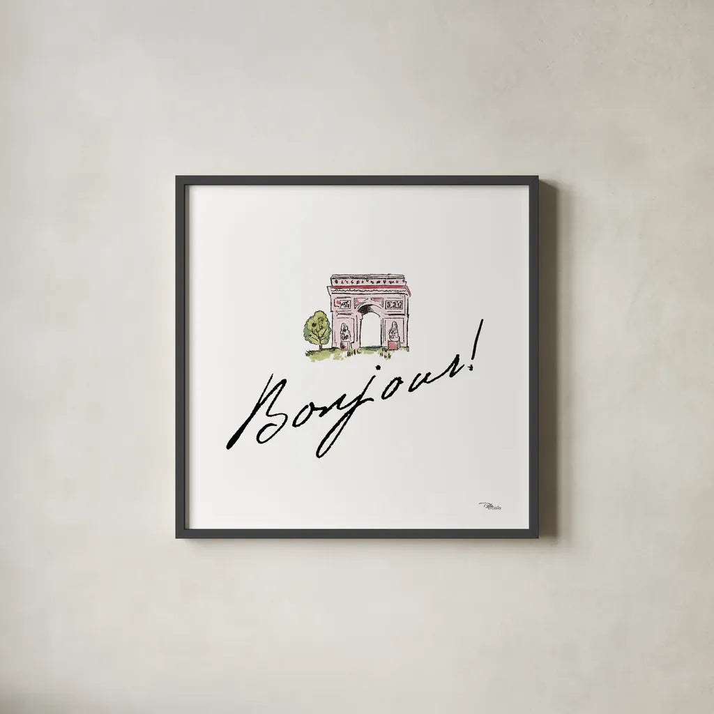 Ah Paris II on White by Pela Studio. Shown in a sleek black glass frame for a contemporary gallery look. Available as an archival giclee rolled canvas, fine art paper, or poster print. SKU 26193a.