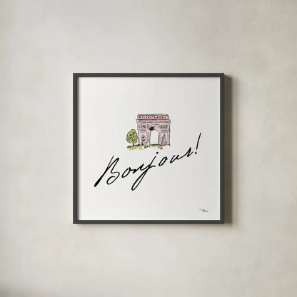 Ah Paris II on White by Pela Studio. Shown in a sleek black glass frame for a contemporary gallery look. Available as an archival giclee rolled canvas, fine art paper, or poster print. SKU 26193a.