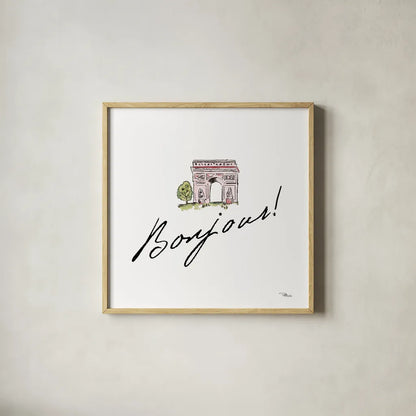 Ah Paris II on White by Pela Studio. Shown in a natural wood glass frame for a timeless modern aesthetic. Available as an archival giclee rolled canvas, fine art paper, or poster print. SKU 26193a.