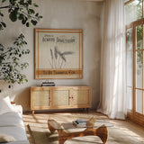 Autumn Farmhouse V by Pela Studio. Shown in a natural wood frame in a cozy modern living room. Available as an archival giclee rolled canvas, fine art paper, or poster print. SKU 47207a.