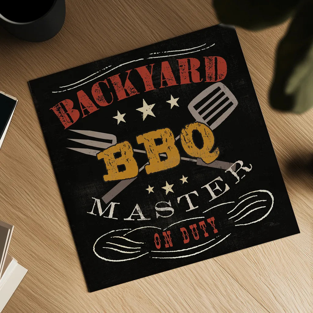 Backyard BBQ by Pela Studio. Shown as a detailed flat fine art print, highlighting archival giclee quality. Available as an archival giclee rolled canvas, fine art paper, or poster print. SKU 92146a.