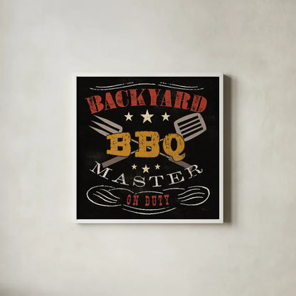Backyard BBQ by Pela Studio. Shown in a crisp white glass frame for a clean and minimalist style. Available as an archival giclee rolled canvas, fine art paper, or poster print. SKU 92146a.
