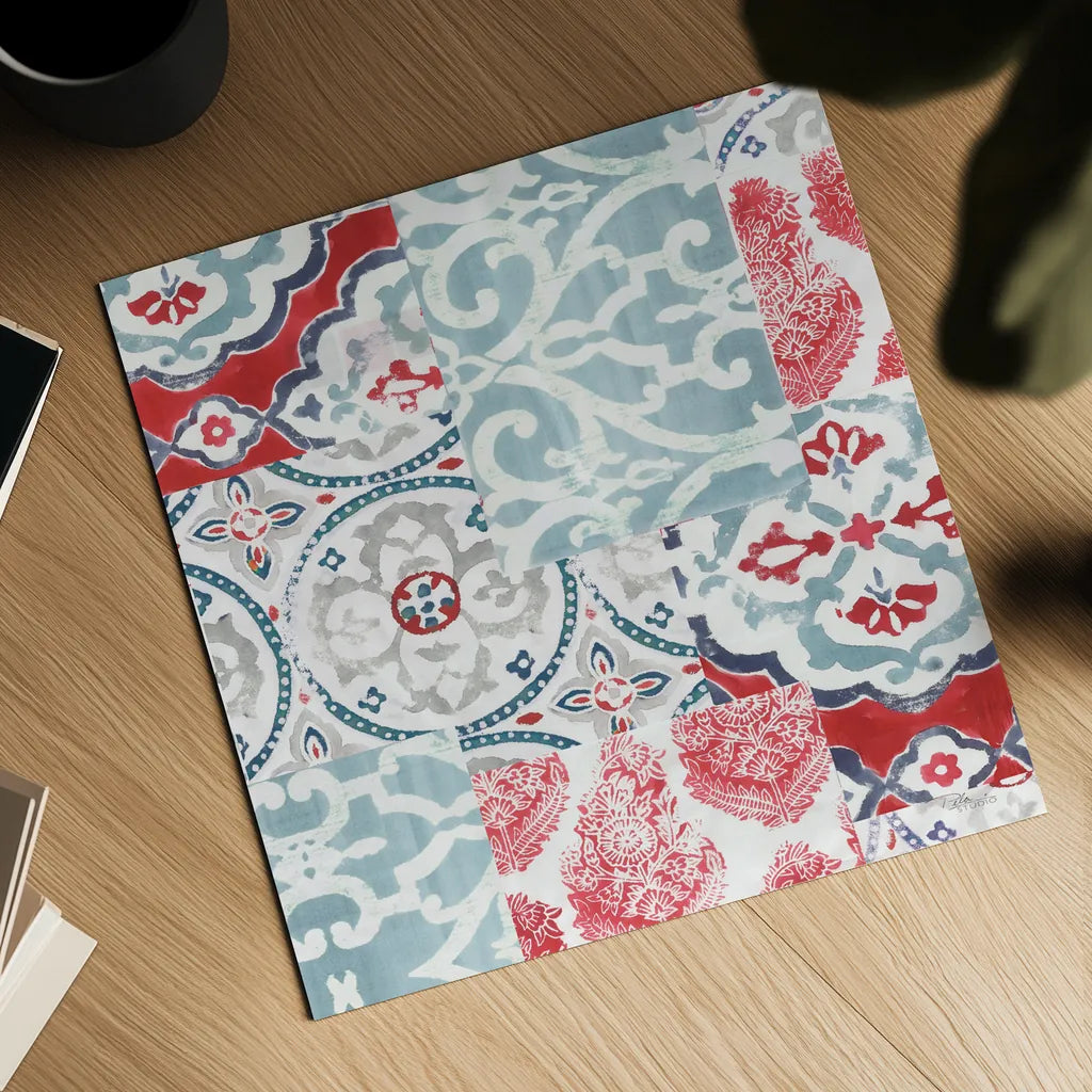 Bazaar Patchwork II by Pela Studio. Shown as a detailed flat fine art print, highlighting archival giclee quality. Available as an archival giclee rolled canvas, fine art paper, or poster print. SKU 48749a.