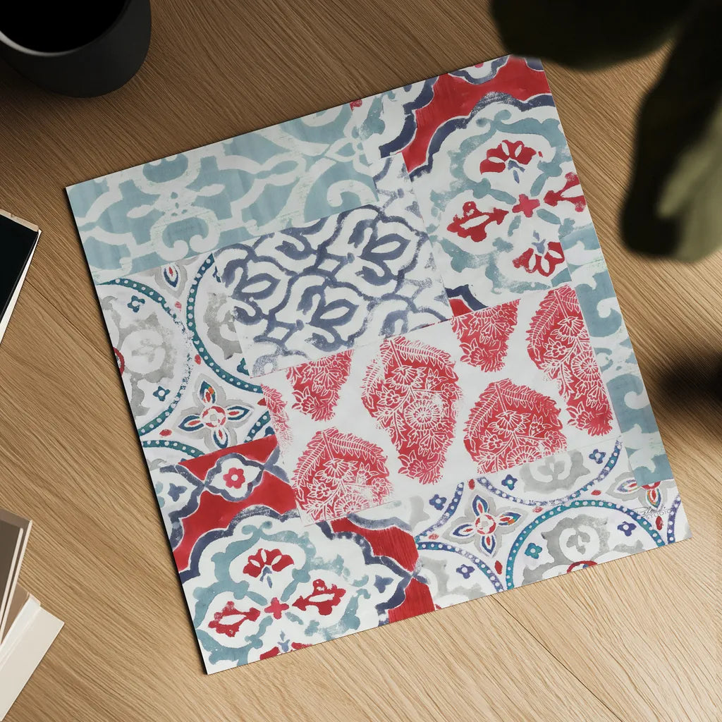 Bazaar Patchwork III by Pela Studio. Shown as a detailed flat fine art print, highlighting archival giclee quality. Available as an archival giclee rolled canvas, fine art paper, or poster print. SKU 48750a.