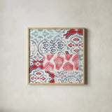 Bazaar Patchwork III by Pela Studio. Shown in a natural wood glass frame for a timeless modern aesthetic. Available as an archival giclee rolled canvas, fine art paper, or poster print. SKU 48750a.